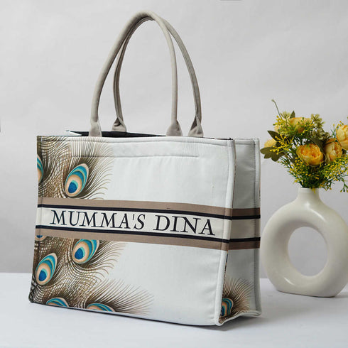 Customized Mor-Pankh Printed Brown Handheld Box Bag - Uncommongifts.in